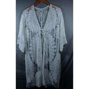 Siren Lily Maternity - Ivory lace open front short sleeve duster cardigan Medium